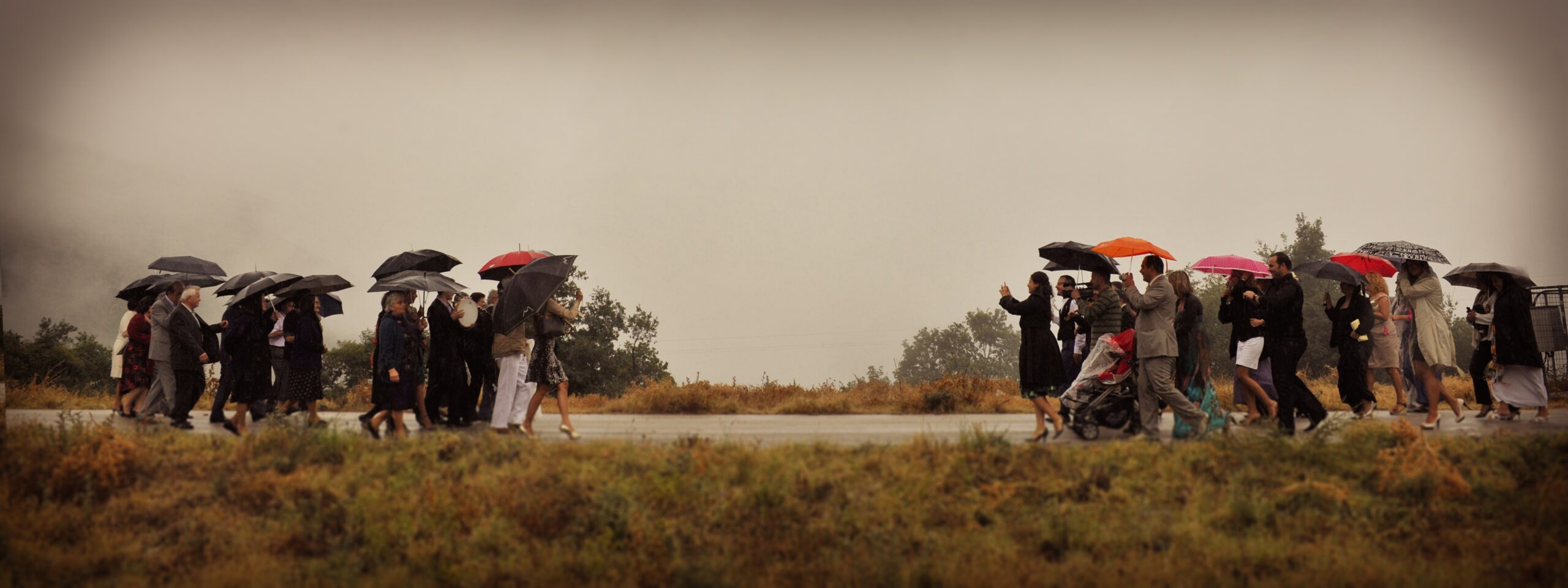 Two groups of people to each other